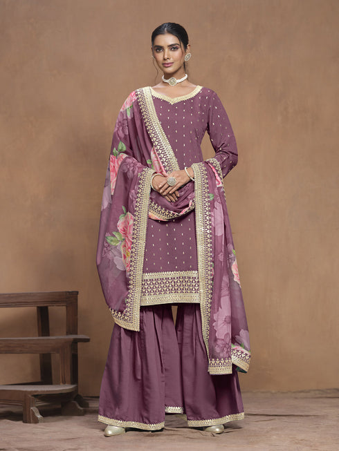 Burgundy Roman Silk Palazzo Suit Acy9469 Back View